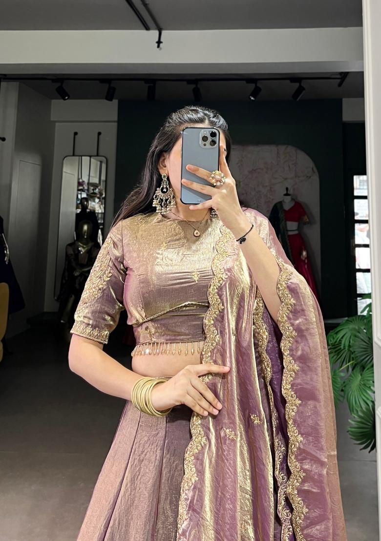 Lavender Drawstring With Zip Cotton Lehenga Set - Indya