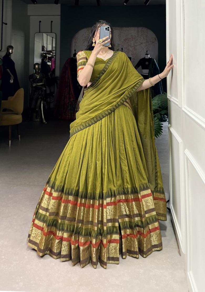 Perrot Drawstring With Zip Cotton Lehenga Set - Indya