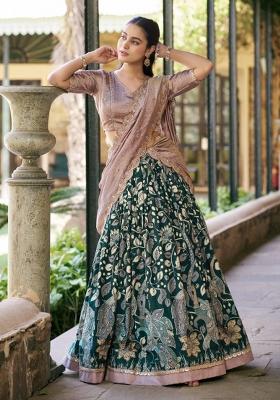 Black Drawstring With Zip Silk Blend Lehenga Set