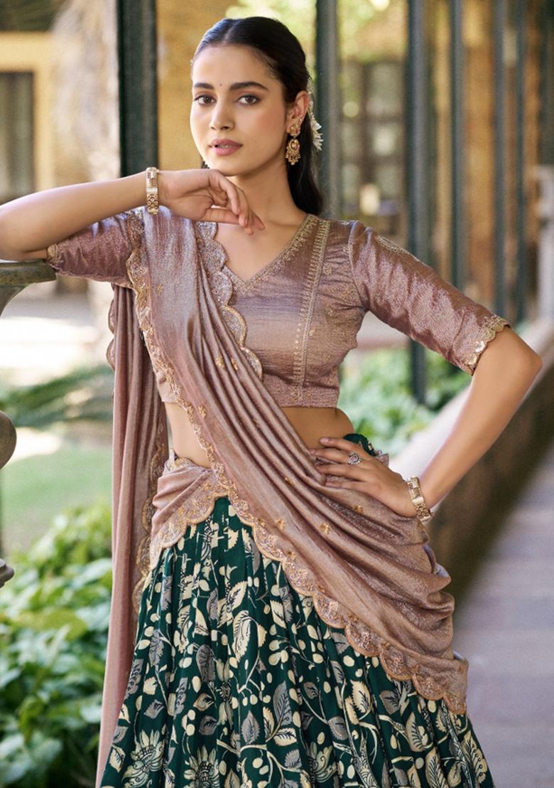 Black Drawstring With Zip Silk Blend Lehenga Set - Indya