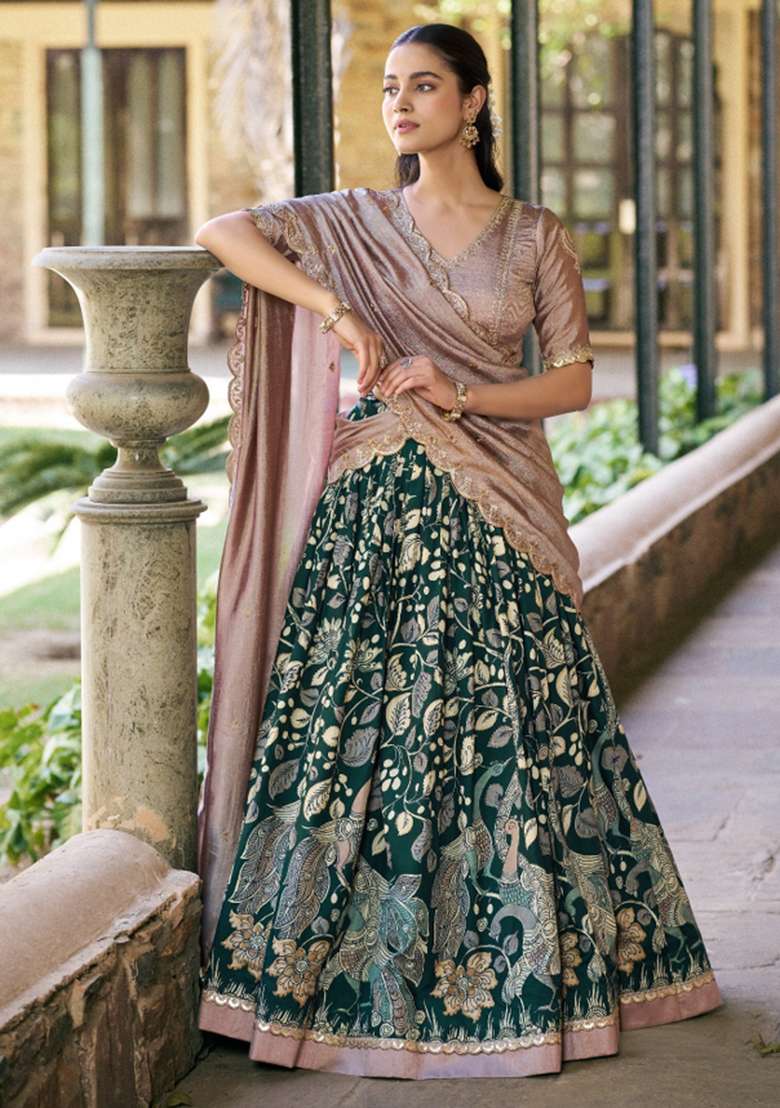Black Drawstring With Zip Silk Blend Lehenga Set for Diwali | Wedding & Festive Wear - Indya