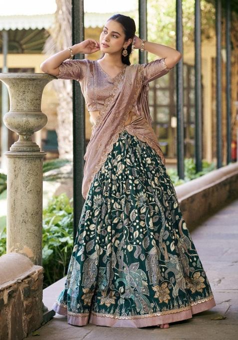 Black Drawstring With Zip Silk Blend Lehenga Set