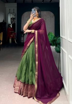 Green Zari Work Dola Chex Lehenga Set