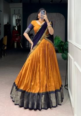 Mustard Zari Work Dola Chex Lehenga Set