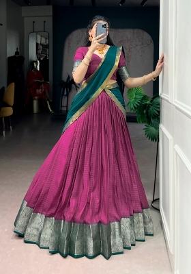 Pink Zari Work Dola Chex Lehenga Set