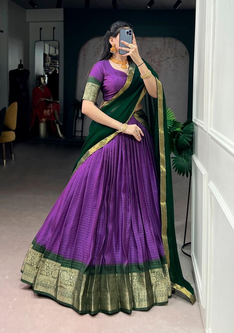 Purple Zari Work Dola Chex Lehenga Set - Indya
