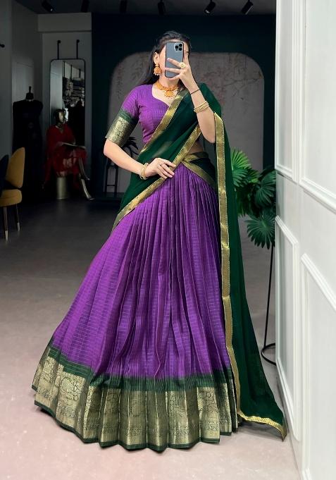 Purple Zari Work Dola Chex Lehenga Set