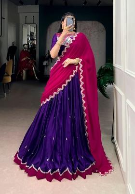Purple Embroidered Silk Blend Lehenga Set