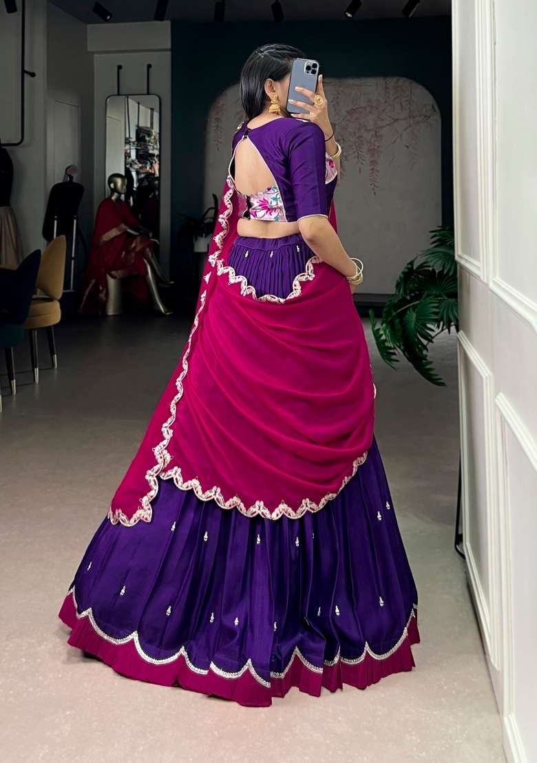 Purple Silk Blend Lehenga Set with Embroidered for Diwali | Wedding & Festive Wear - Indya