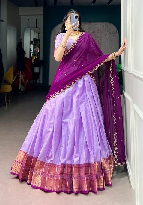 Lavender Zari Work Silk Blend Lehenga Set