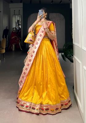 Yellow Zari Work Silk Blend Lehenga Set