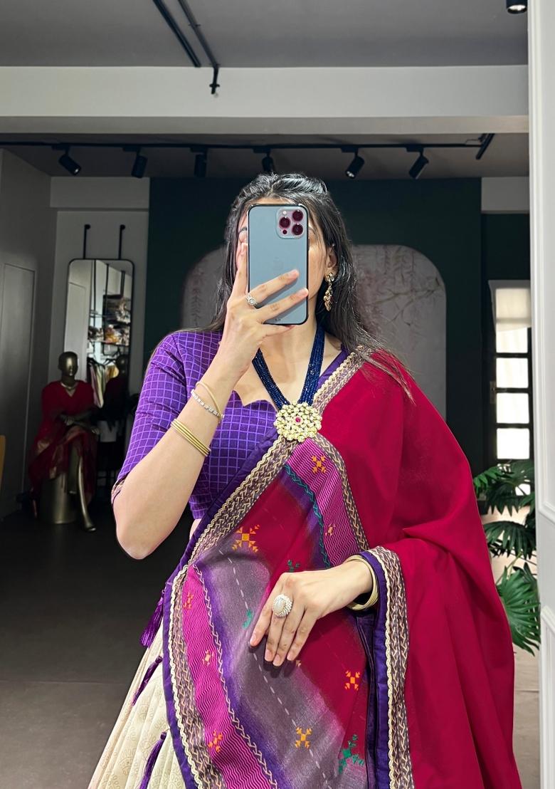 Purple Printed Silk Blend Lehenga Set - Indya