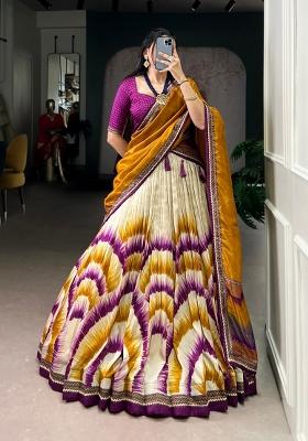 Wine Printed Silk Blend Lehenga Set