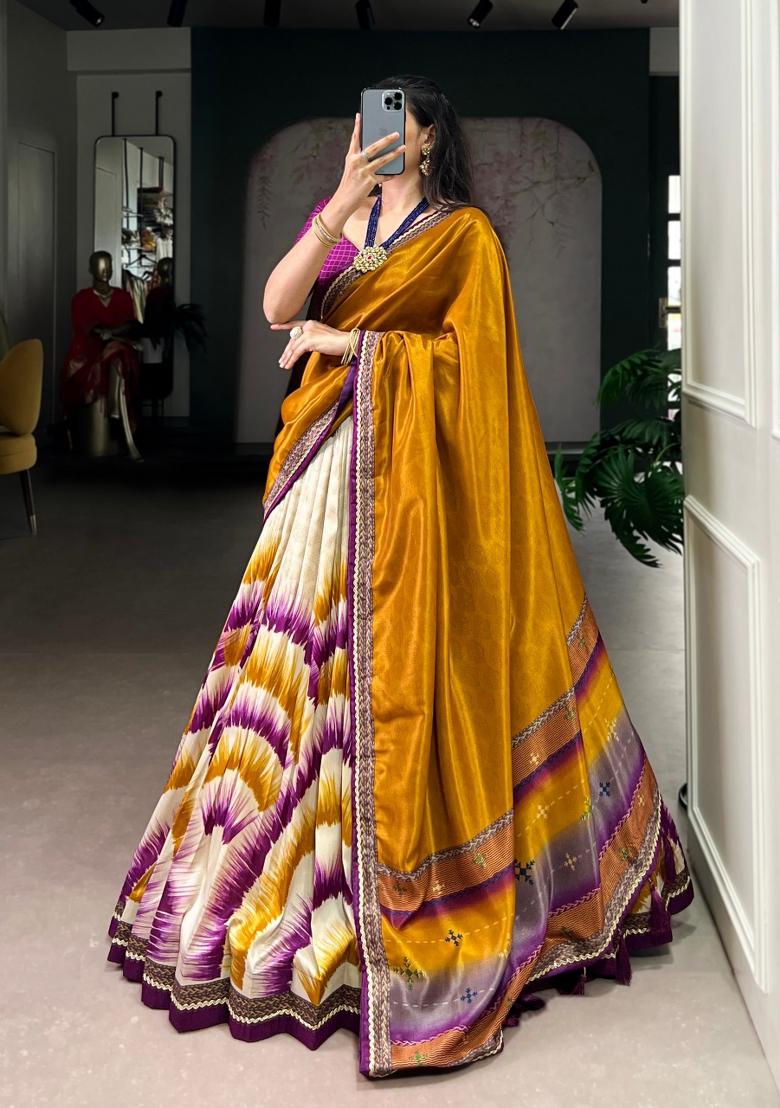 Wine Printed Silk Blend Lehenga Set - Indya