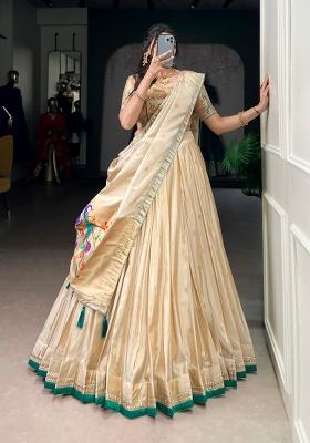 Green Zari Work Shimmer Lehenga Set