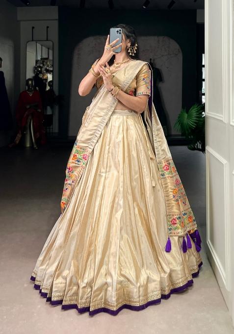 Purple Zari Work Shimmer Lehenga Set