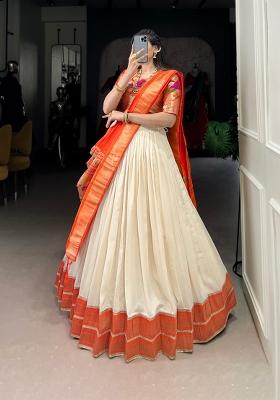 White Lace Work Silk Blend Lehenga Set