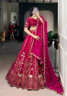 Rani Pink Embroidered Silk Blend Lehenga Set