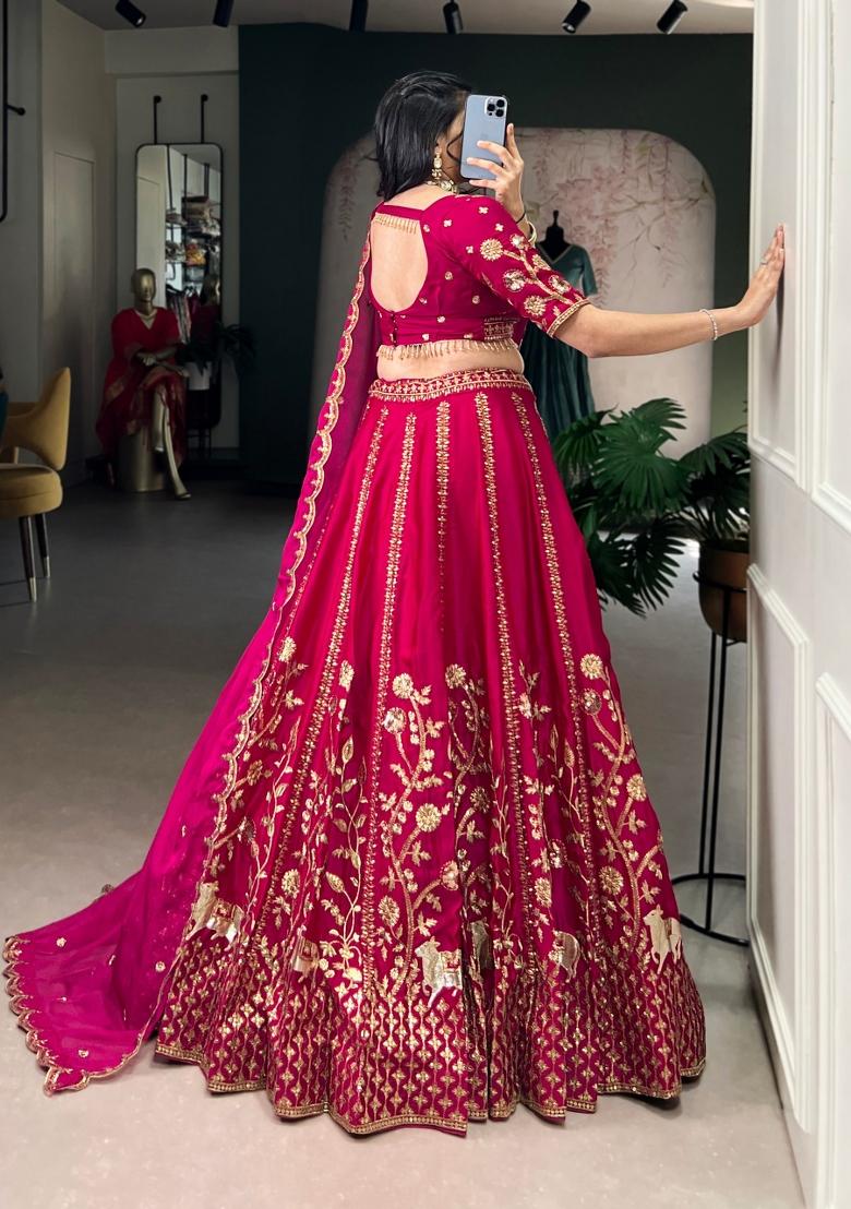 Rani Pink Embroidered Silk Blend Lehenga Set - Indya