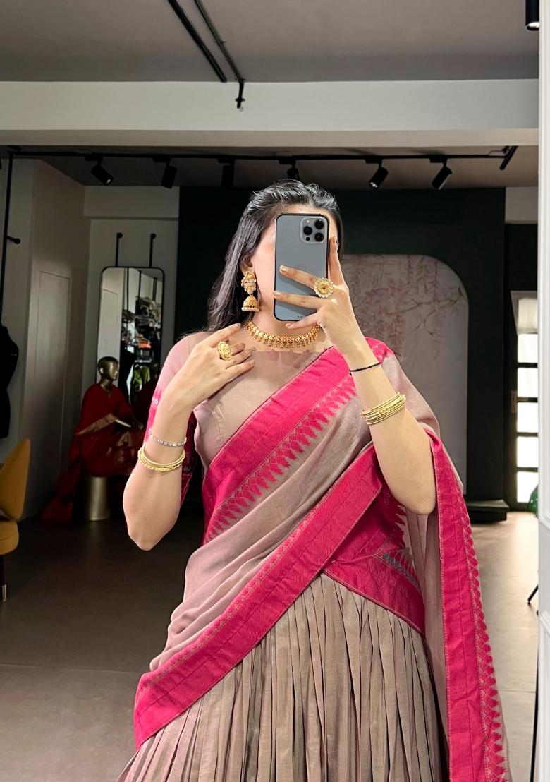 Chiku Thread Work Chanderi Lehenga Set - Indya