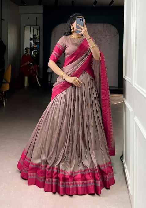 Chiku Thread Work Chanderi Lehenga Set
