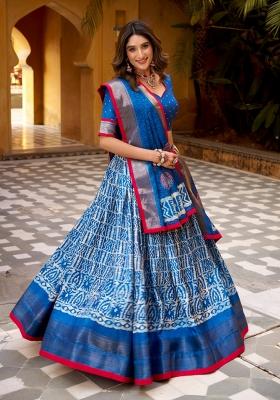 Blue Zari Work Silk Blend Lehenga Set