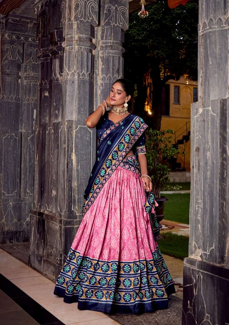 Light Pink Rangoli Lehenga Set with Printed for Diwali | Wedding & Festive Wear - Indya