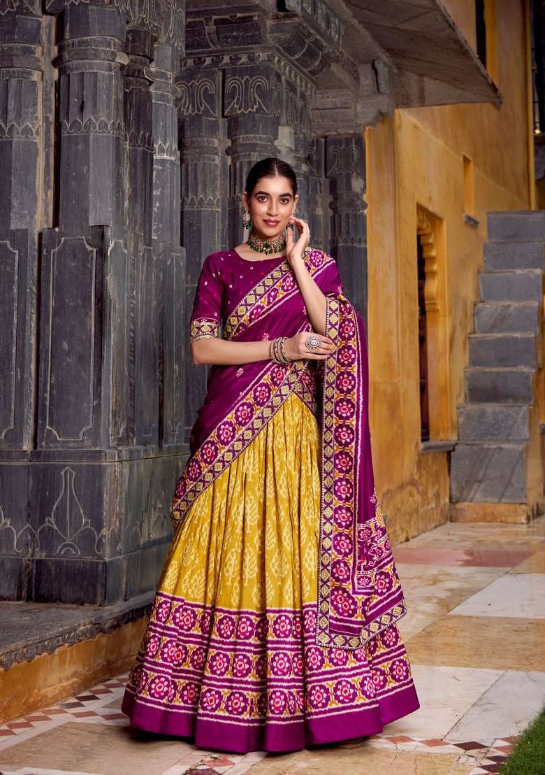 Mustard Rangoli Lehenga Set with Printed for Diwali | Wedding & Festive Wear - Indya