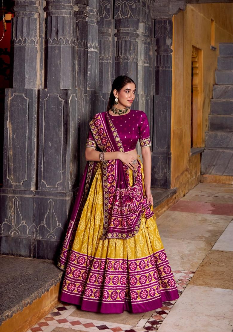 Mustard Printed Rangoli Lehenga Set - Indya