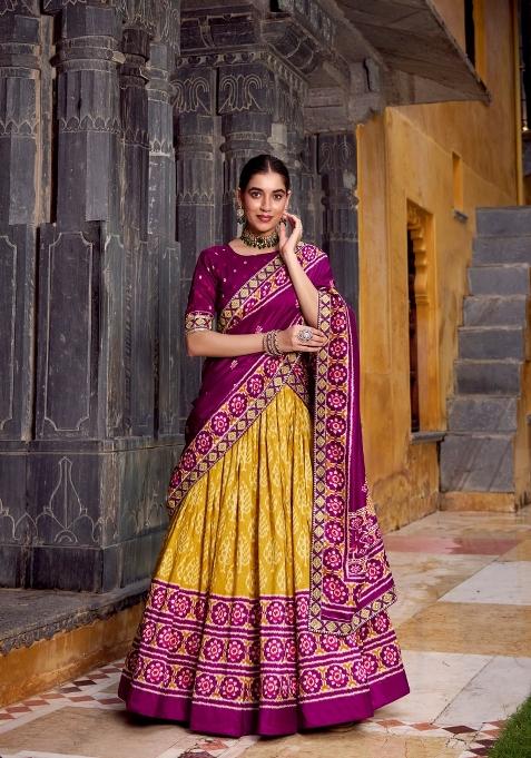 Mustard Printed Rangoli Lehenga Set