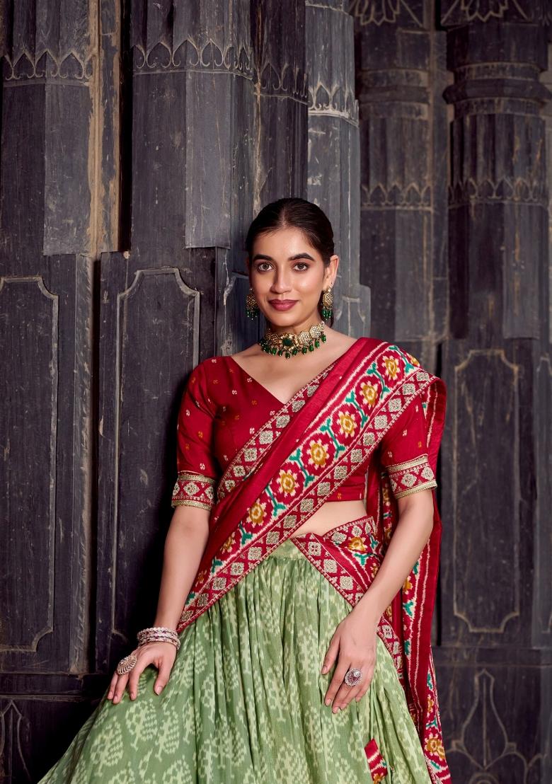 Sea Green Printed Rangoli Lehenga Set - Indya