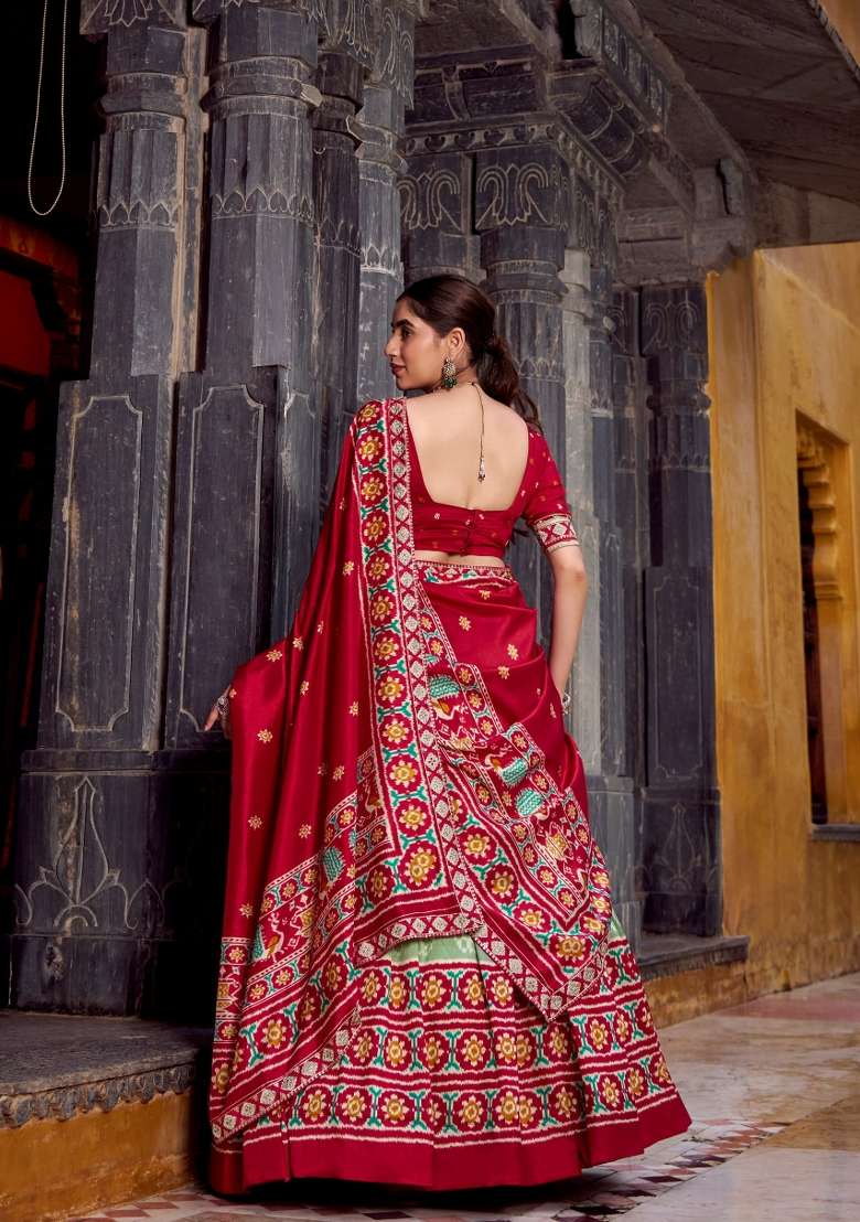 Sea Green Printed Rangoli Lehenga Set for Diwali and Festive Wear - Indya