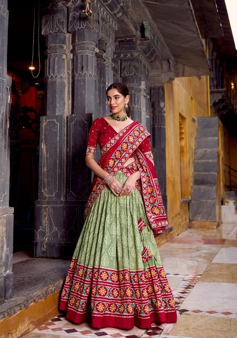 Sea Green Printed Rangoli Lehenga Set