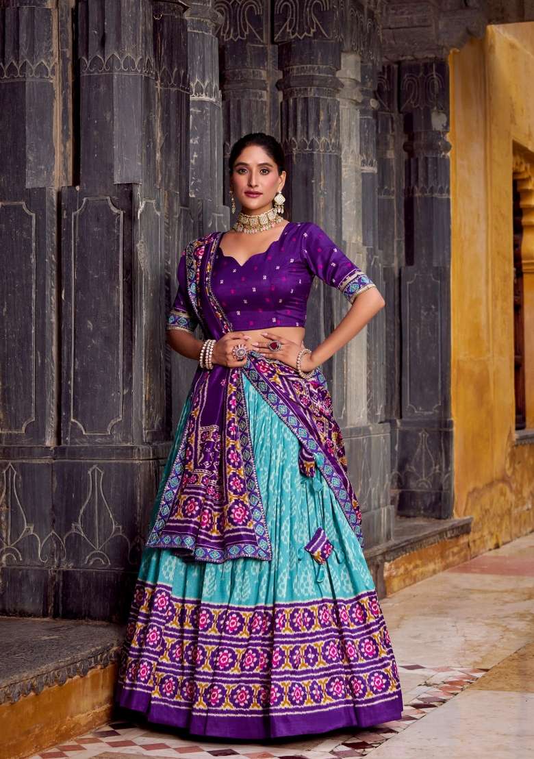 Sky Blue Rangoli Lehenga Set with Printed for Diwali | Wedding & Festive Wear - Indya