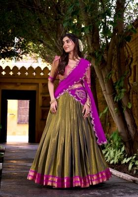 Pink Zari Work Cotton Lehenga Set