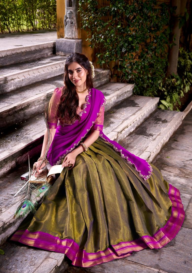 Pink Zari Work Cotton Lehenga Set - Indya