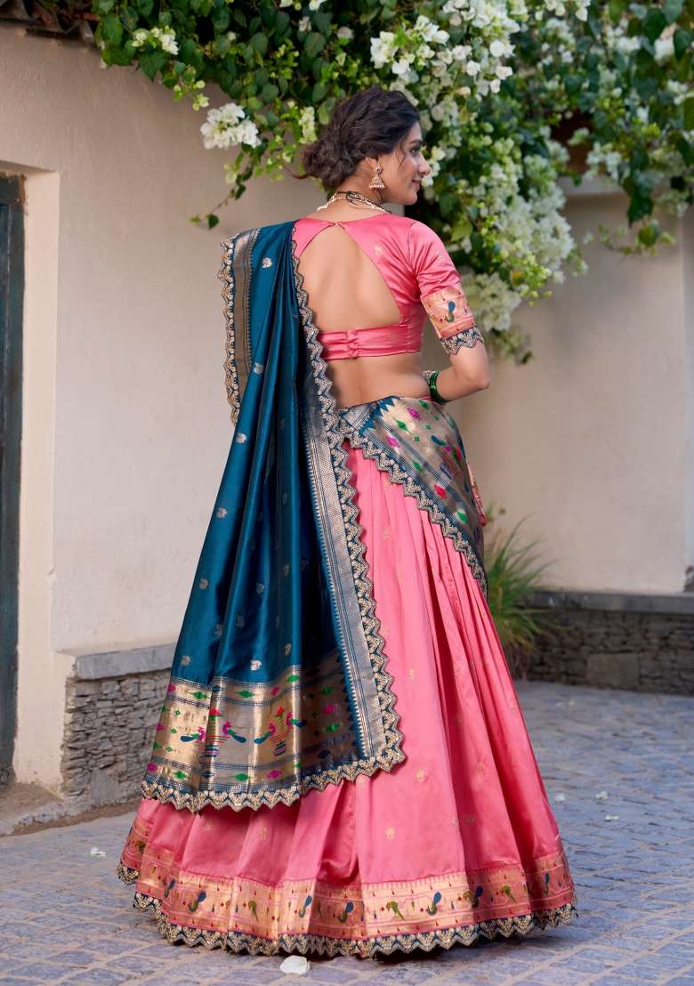 Light Pink Silk Blend Lehenga Set with Embroidered for Diwali | Wedding & Festive Wear - Indya
