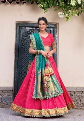 Pink Embroidered Silk Blend Lehenga Set