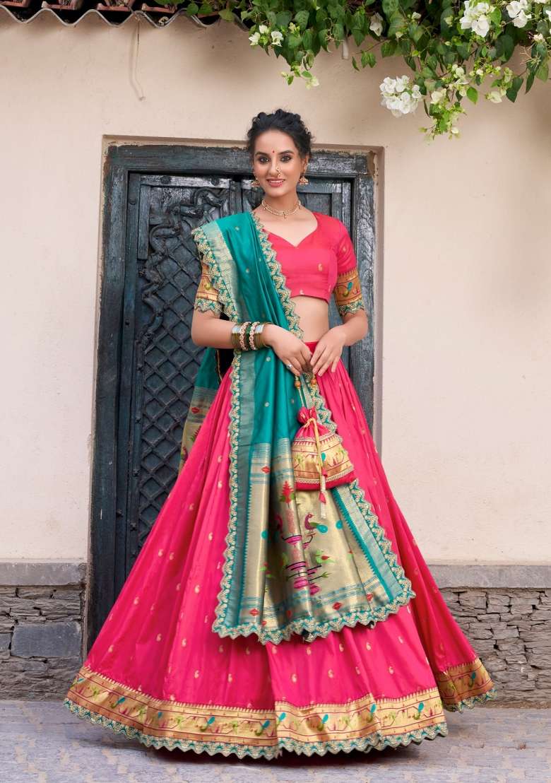 Pink Embroidered Silk Blend Lehenga Set for Diwali and Festive Wear - Indya