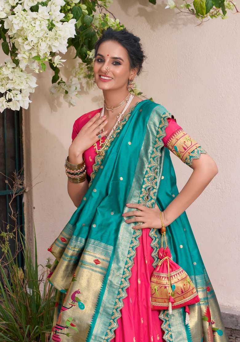 Pink Embroidered Silk Blend Lehenga Set for Diwali and Festive Wear - Indya