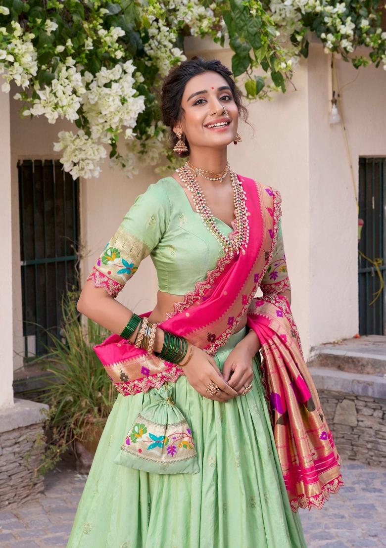 Pista Embroidered Silk Blend Lehenga Set - Indya