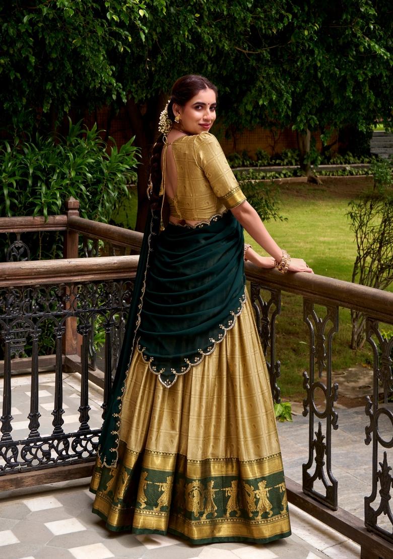 Cream Zari Work Cotton Lehenga Set - Indya