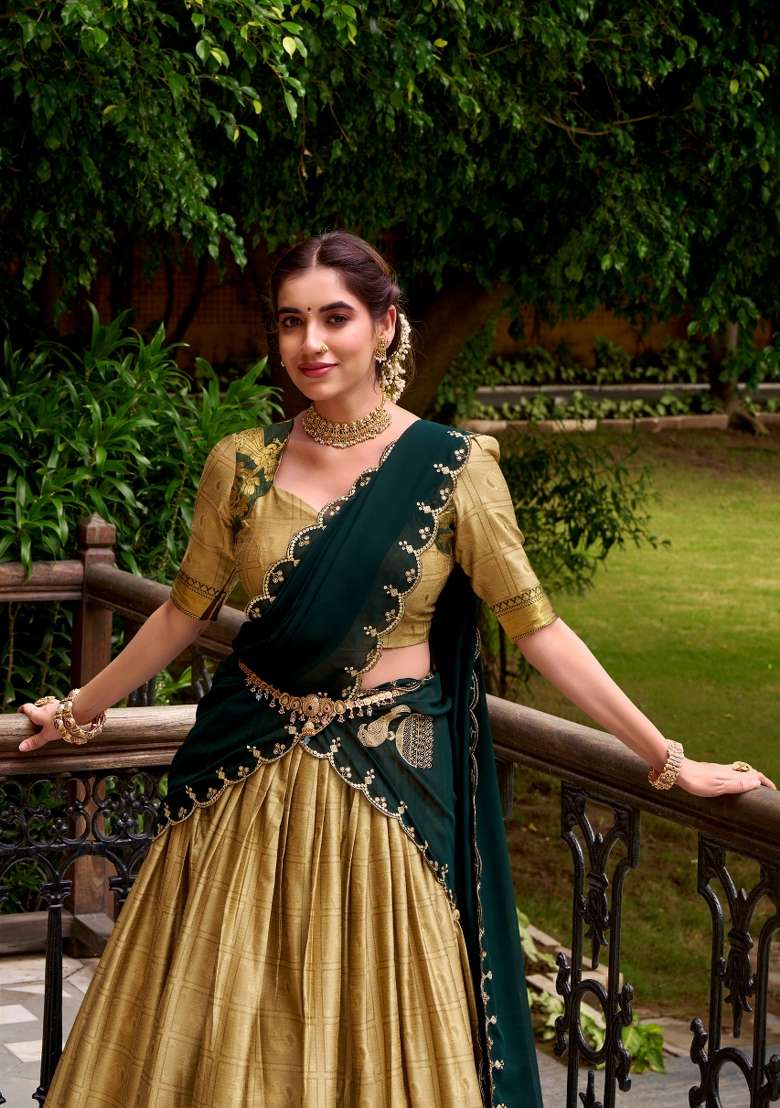 Cream Cotton Lehenga Set with Zari Work for Diwali | Wedding & Festive Wear - Indya