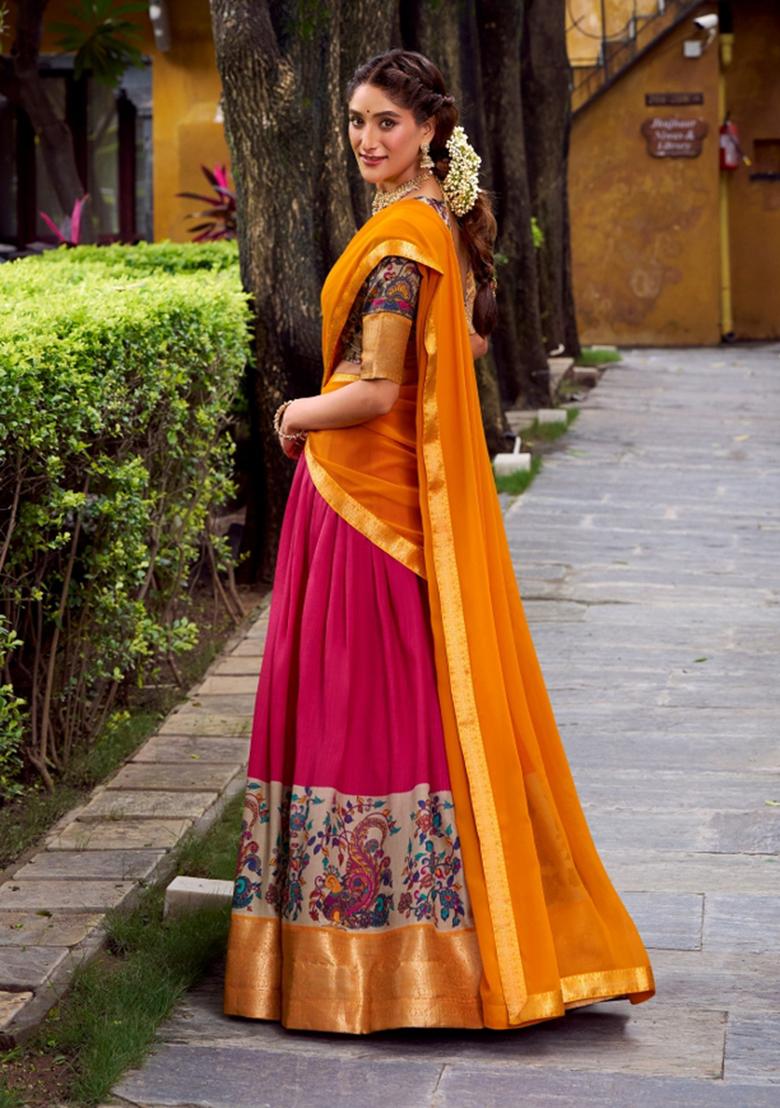 Pink Drawstring With Zip Silk Blend Lehenga Set - Indya