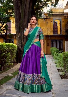 Purple Drawstring With Zip Silk Blend Lehenga Set
