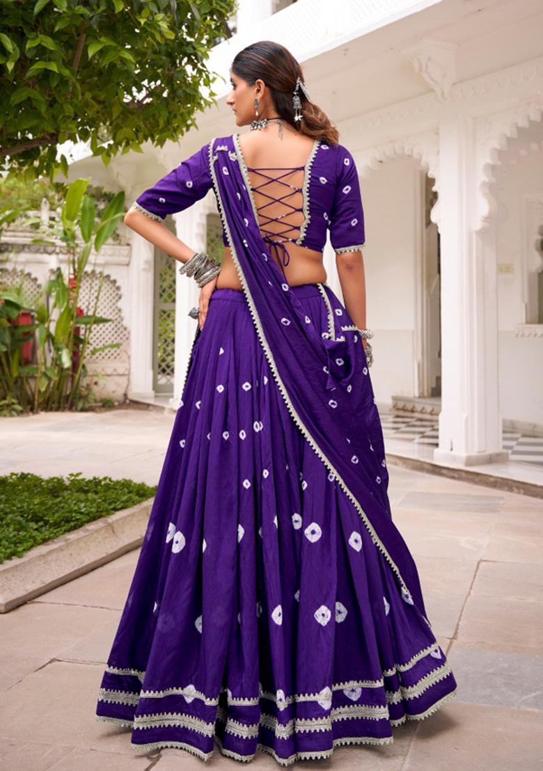 Purple Drawstring With Zip Chanderi Lehenga Set - Indya