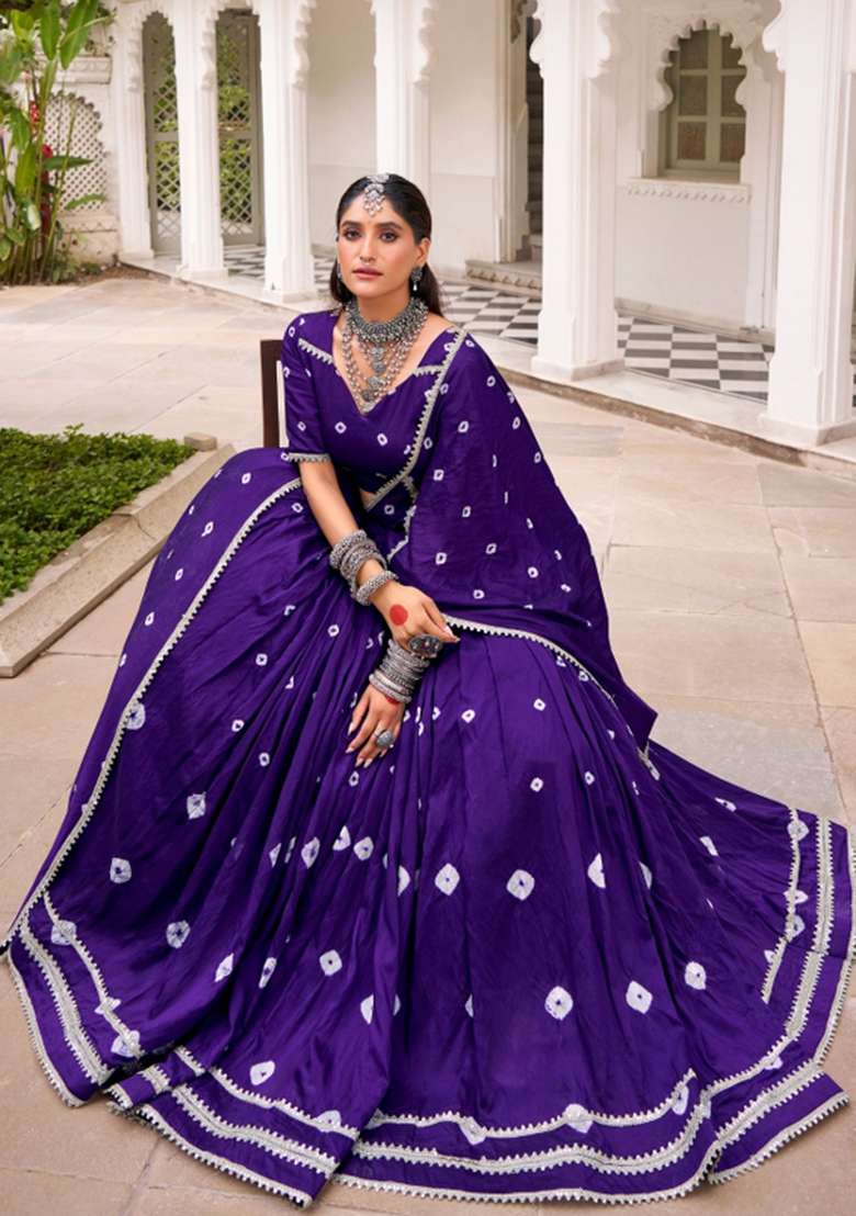 Purple Drawstring With Zip Chanderi Lehenga Set for Diwali | Wedding & Festive Wear - Indya