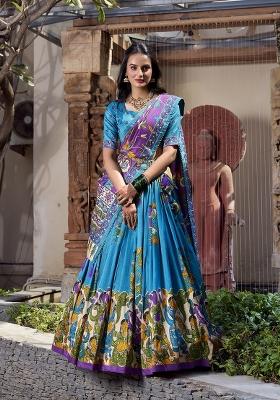 Firozi Drawstring With Zip Silk Blend Lehenga Set