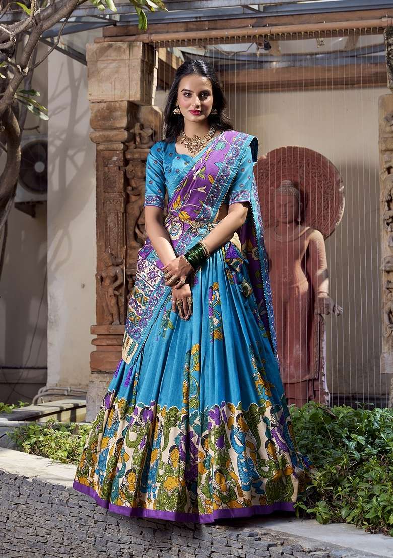 Firozi Drawstring With Zip Silk Blend Lehenga Set for Diwali and Festive Wear - Indya