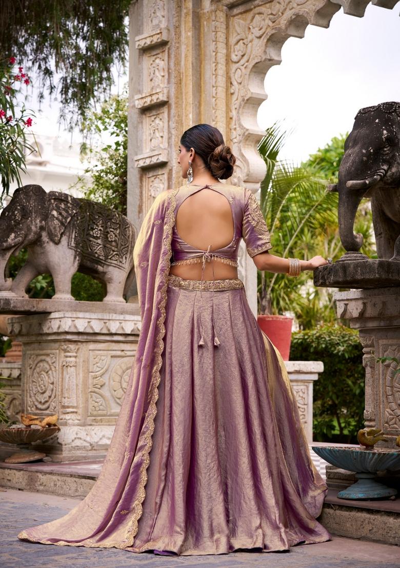 Lavender Drawstring With Zip Cotton Lehenga Set - Indya